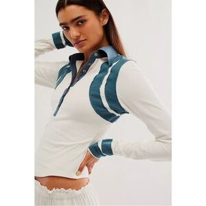 Free People Wednesday Polo Tee Blouse Long Sleeve Top Womens sz M As is